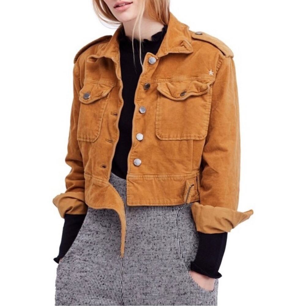 Free People Everlyn Cropped Jacket Mary Gold Mustard Brown M